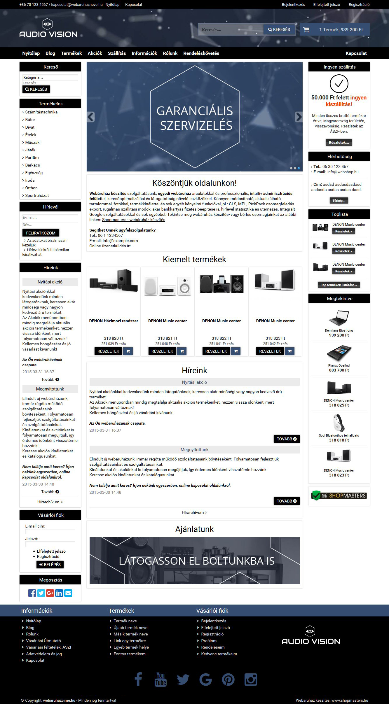 Vision webáruház webdesign, arculat