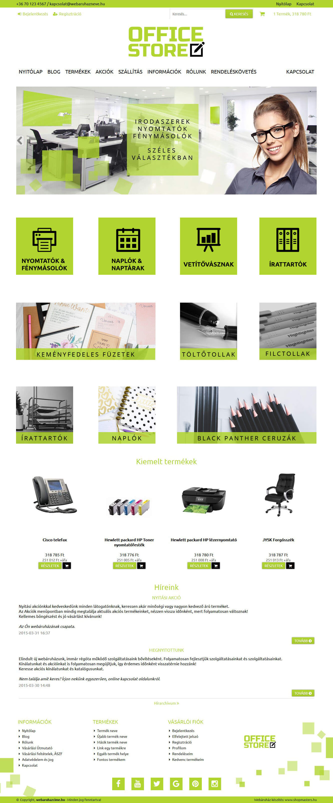 GreenOffice webáruház webdesign, arculat