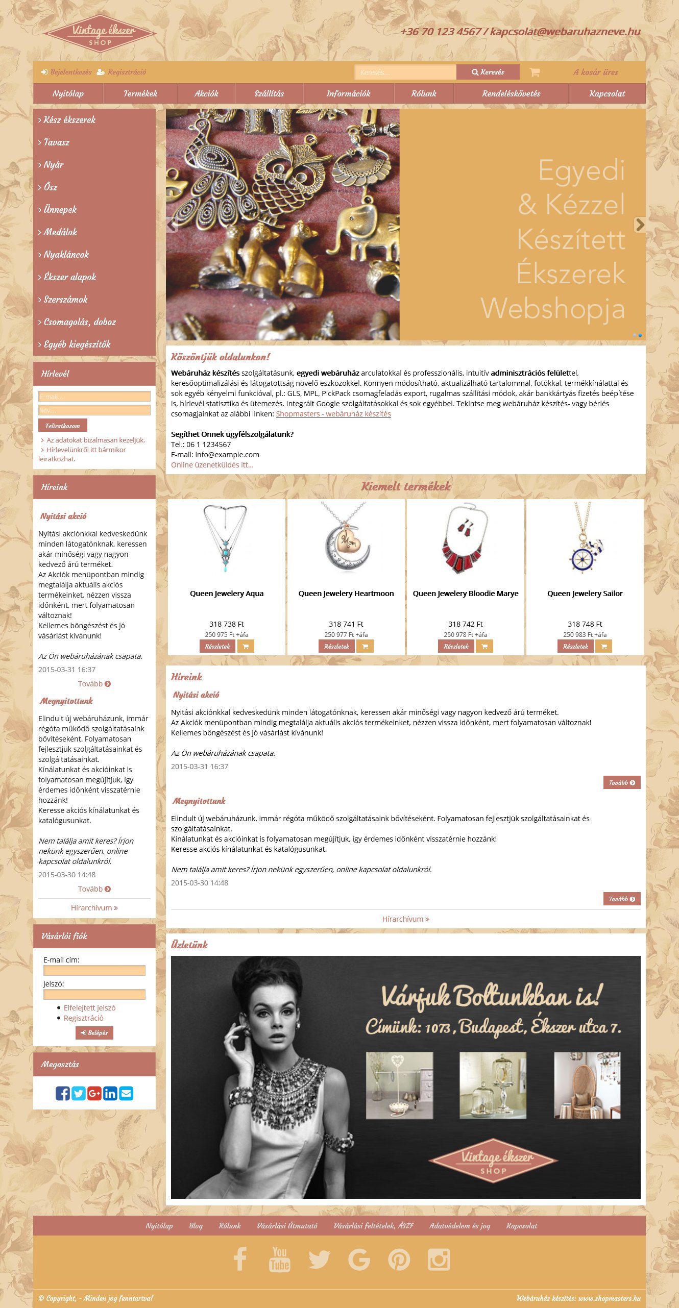 Vintage ékszer webáruház webdesign, arculat