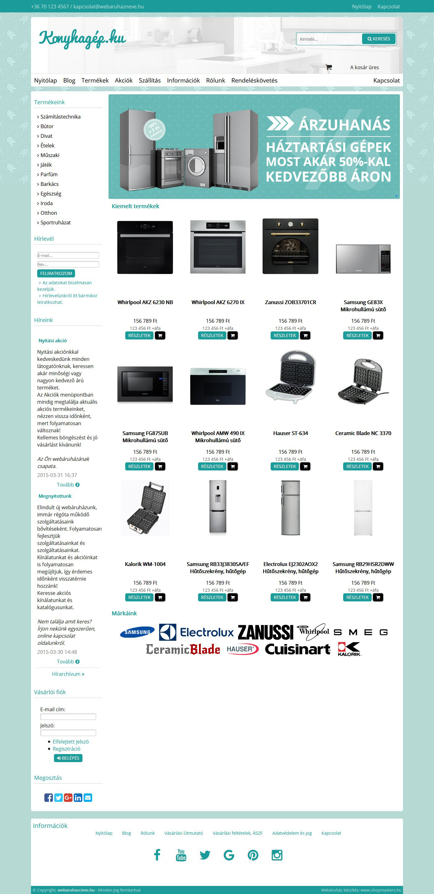 Konyhagép webshop webáruház webdesign, arculat