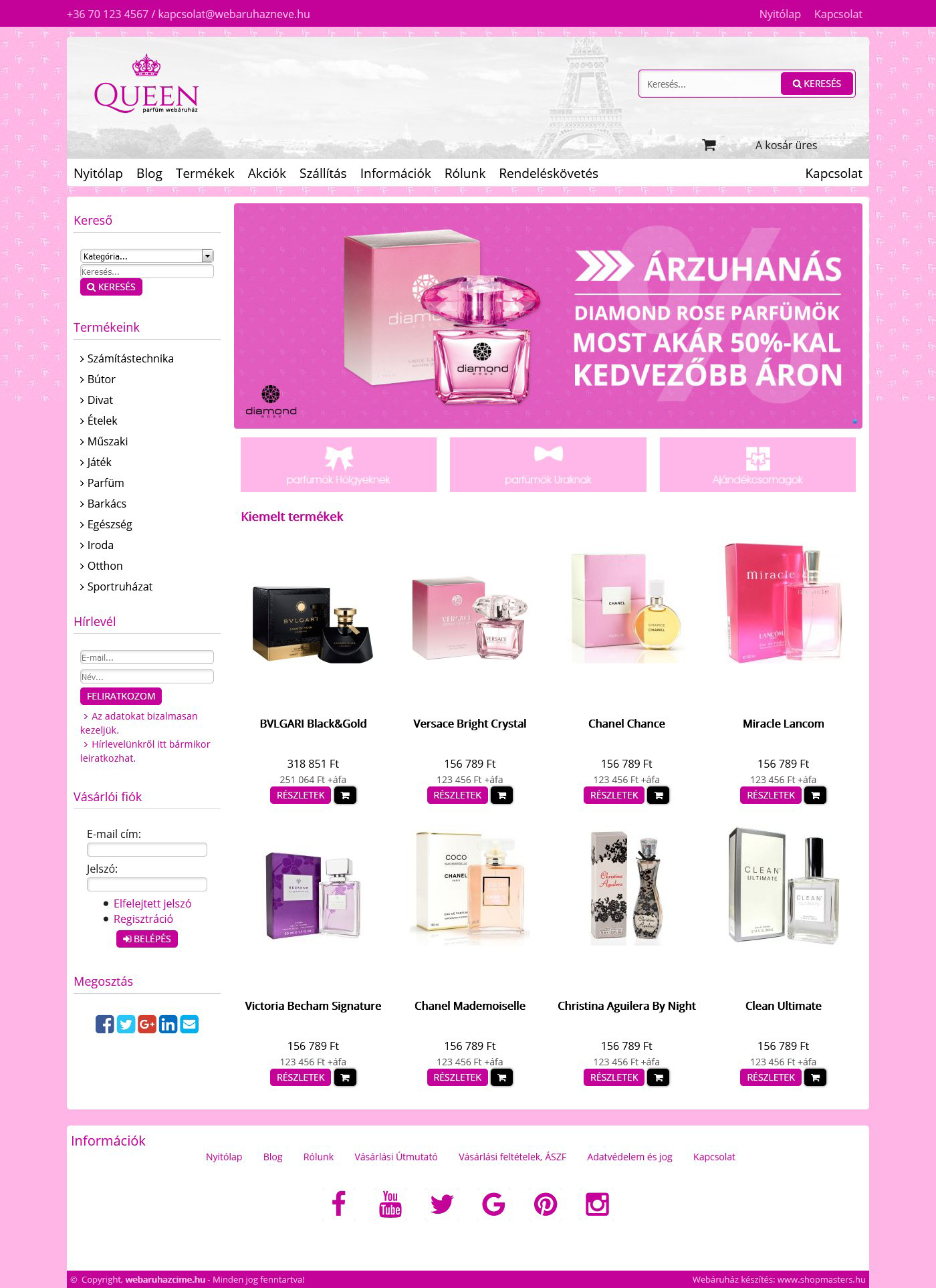 Queen webshop webáruház webdesign, arculat