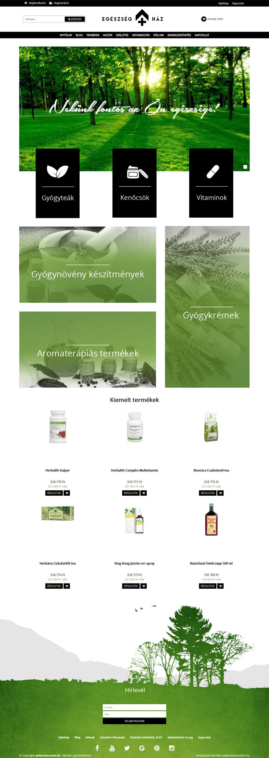 Egészség ház webshop webáruház webdesign, arculat