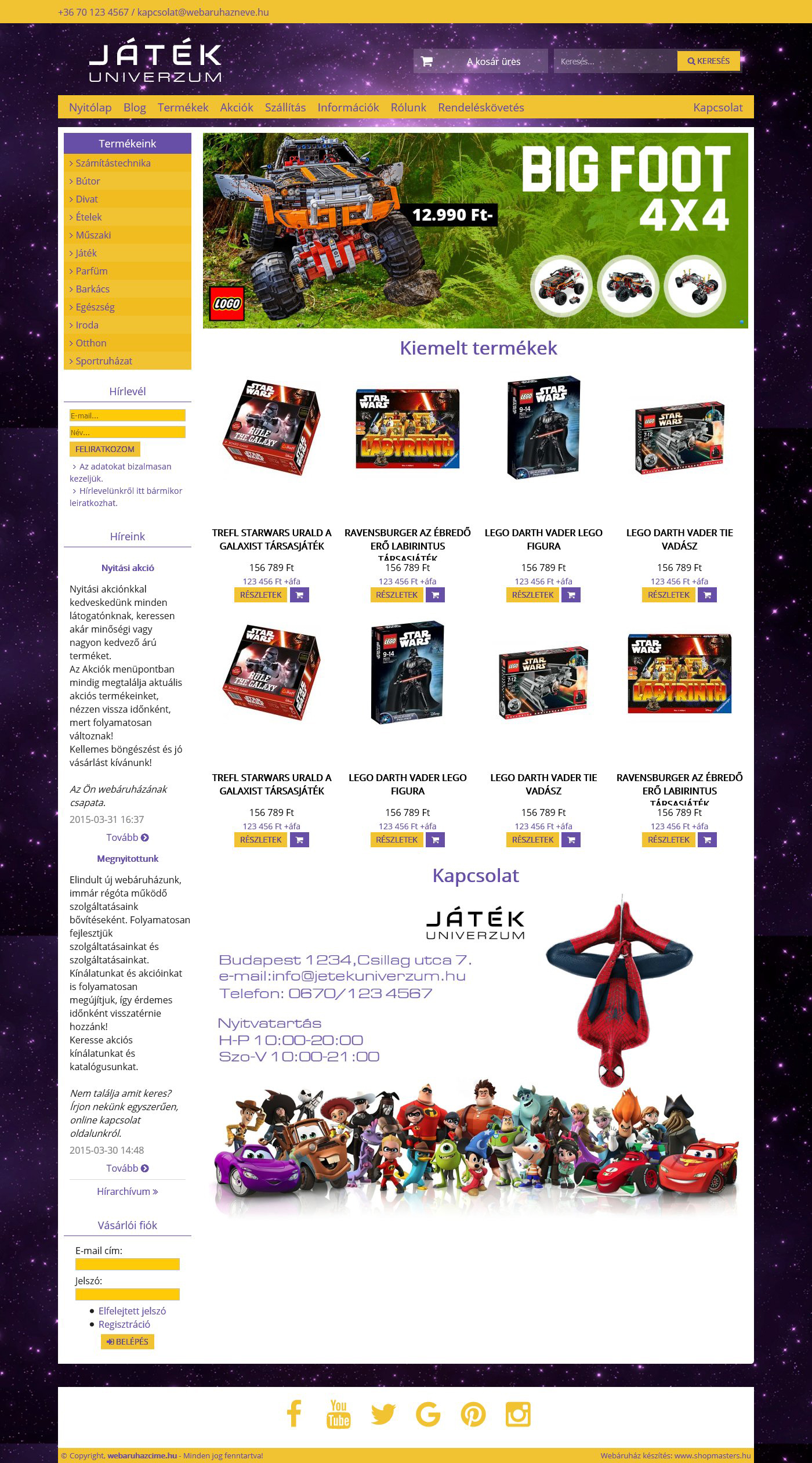 Játék univerzum webshop webáruház webdesign, arculat
