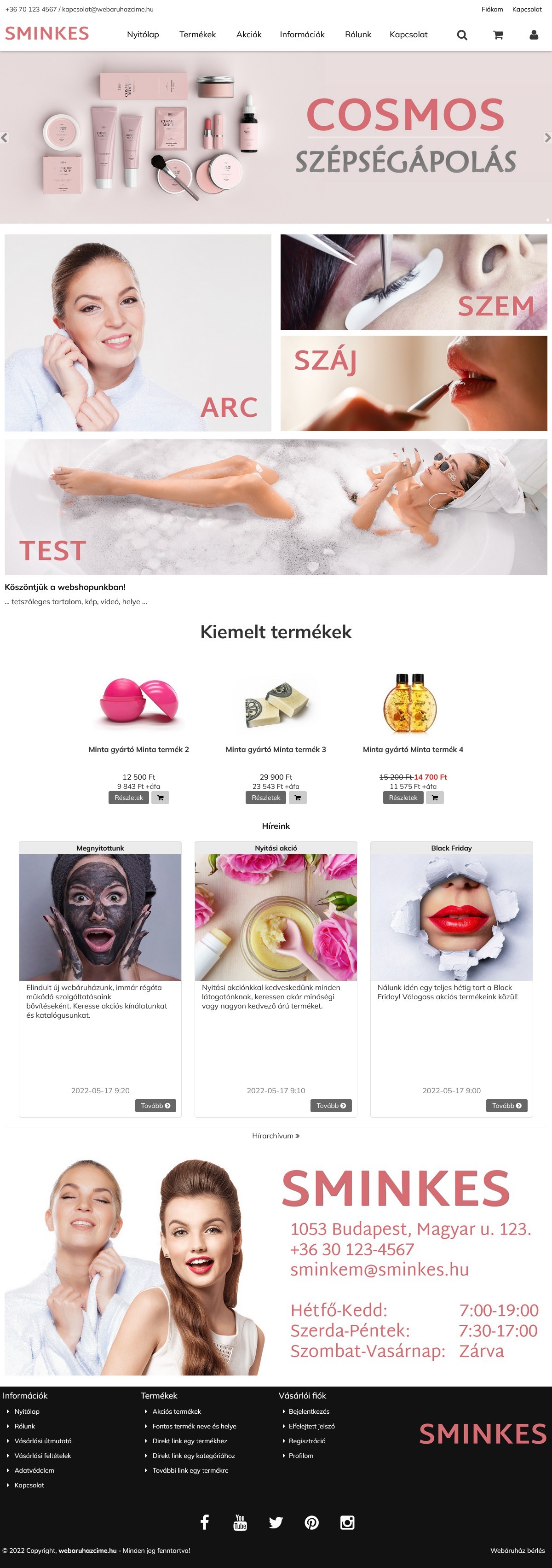 Sminkes webáruház webdesign, arculat