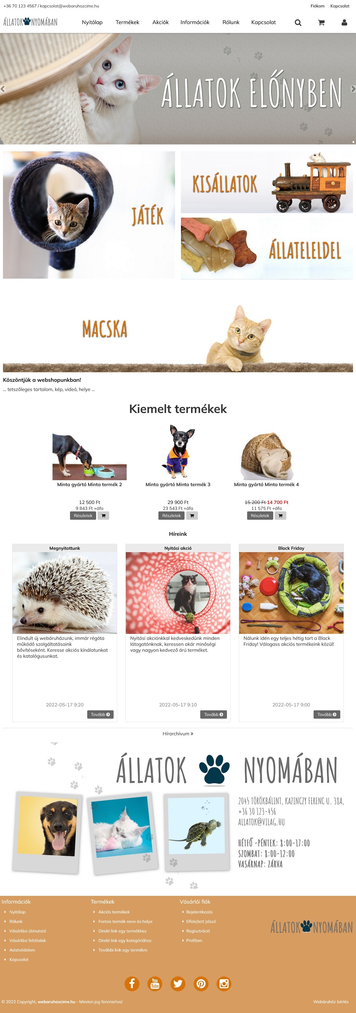 Állatvilág webáruház webdesign, arculat